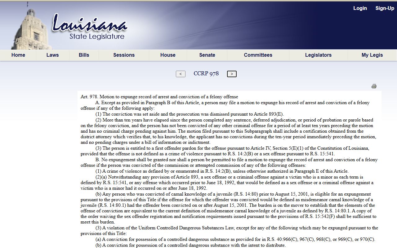 Jefferson Davis Parish arrest records and court charges Louisiana article 978 source