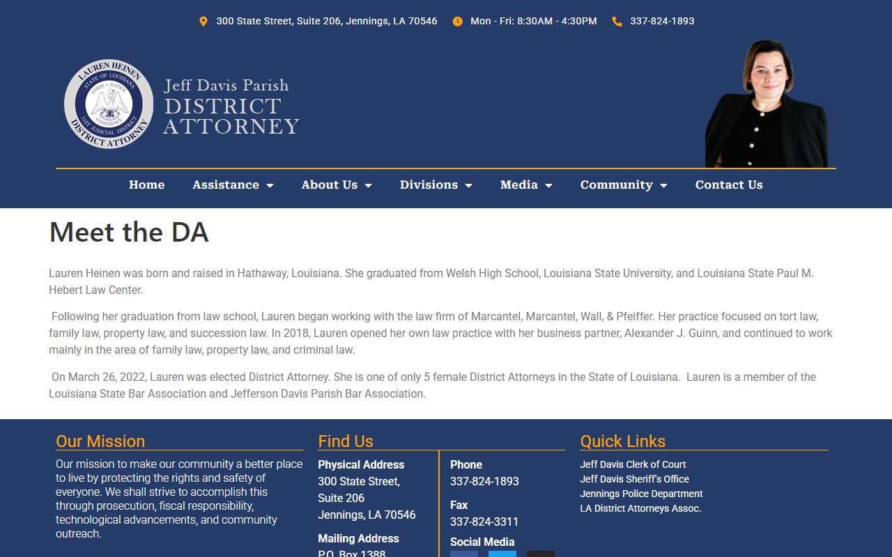 Jefferson Davis Parish court dockets District Attorney biography source