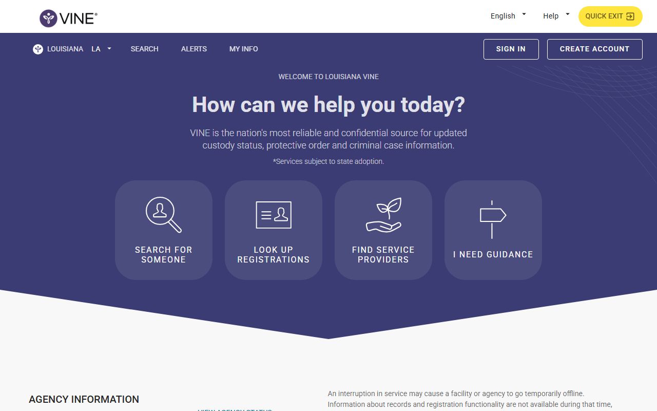 Jefferson Davis Parish court records Louisiana VINE custody status portal