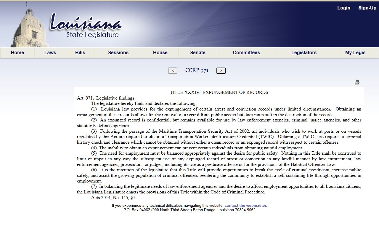Jefferson Davis Parish criminal court records Louisiana expungement article 971 source
