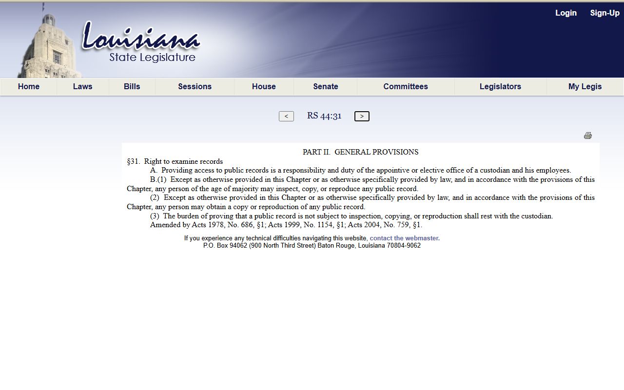 Jefferson Davis Parish criminal court records Louisiana RS 44 31 source