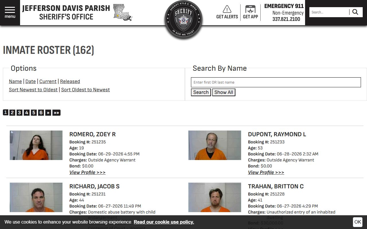 Jefferson Davis Parish District Court records current inmate roster source