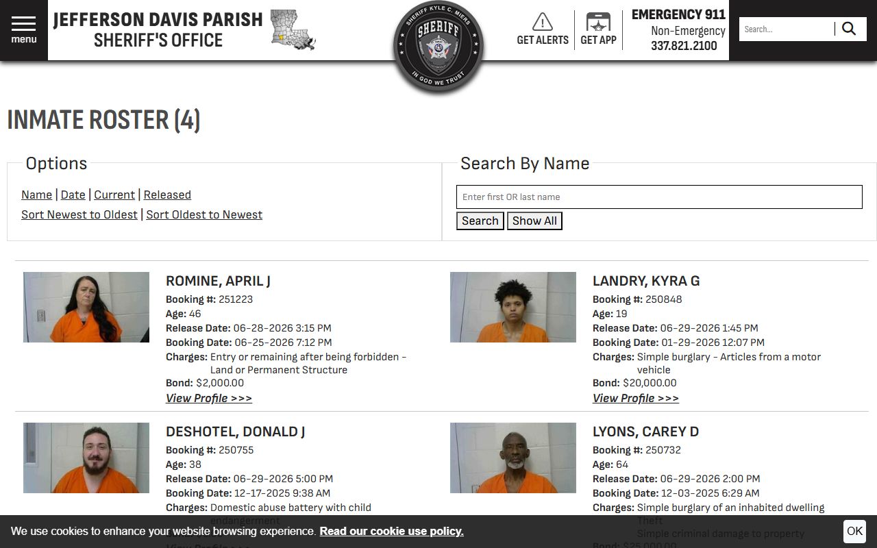 Jefferson Davis Parish District Court records released inmate roster source