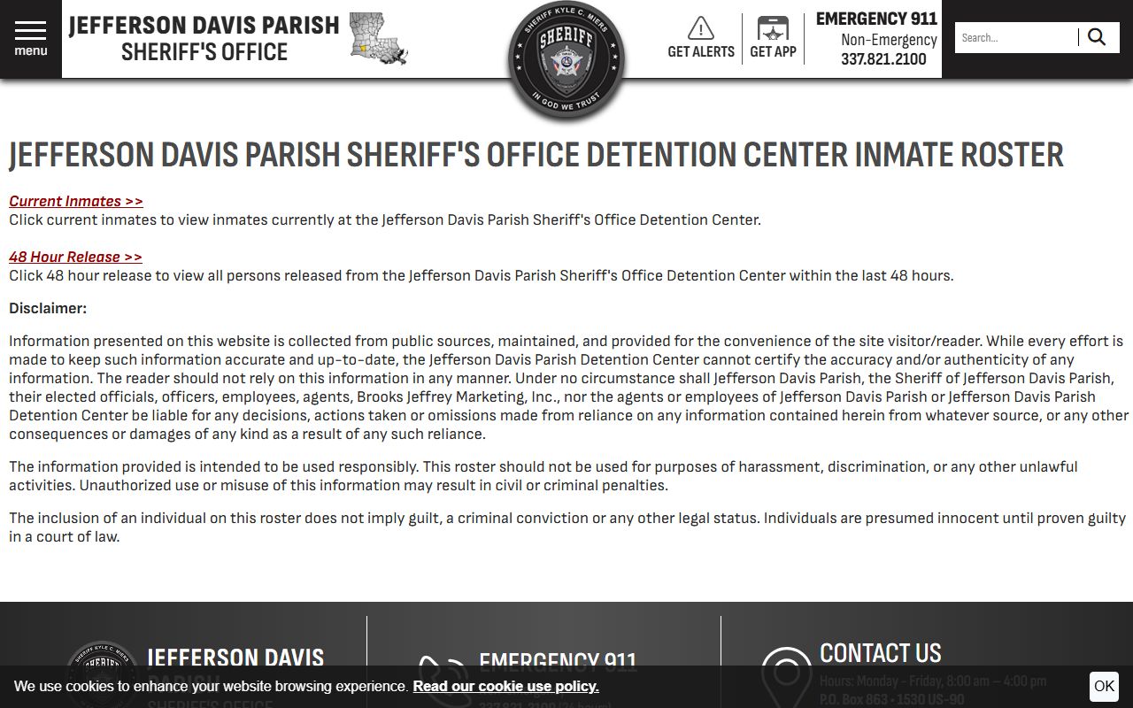 Jefferson Davis Parish District Court records sheriff roster disclaimer
