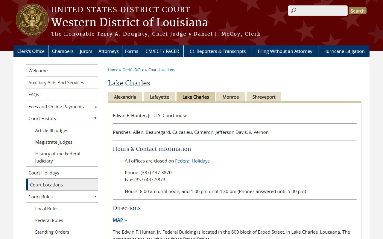 Jefferson Davis Parish inmate records federal courthouse access