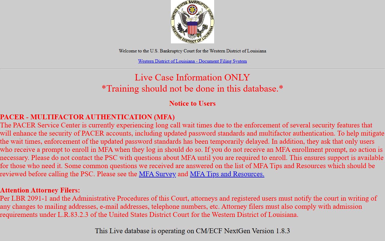 Jefferson Davis Parish inmate records bankruptcy CM ECF access
