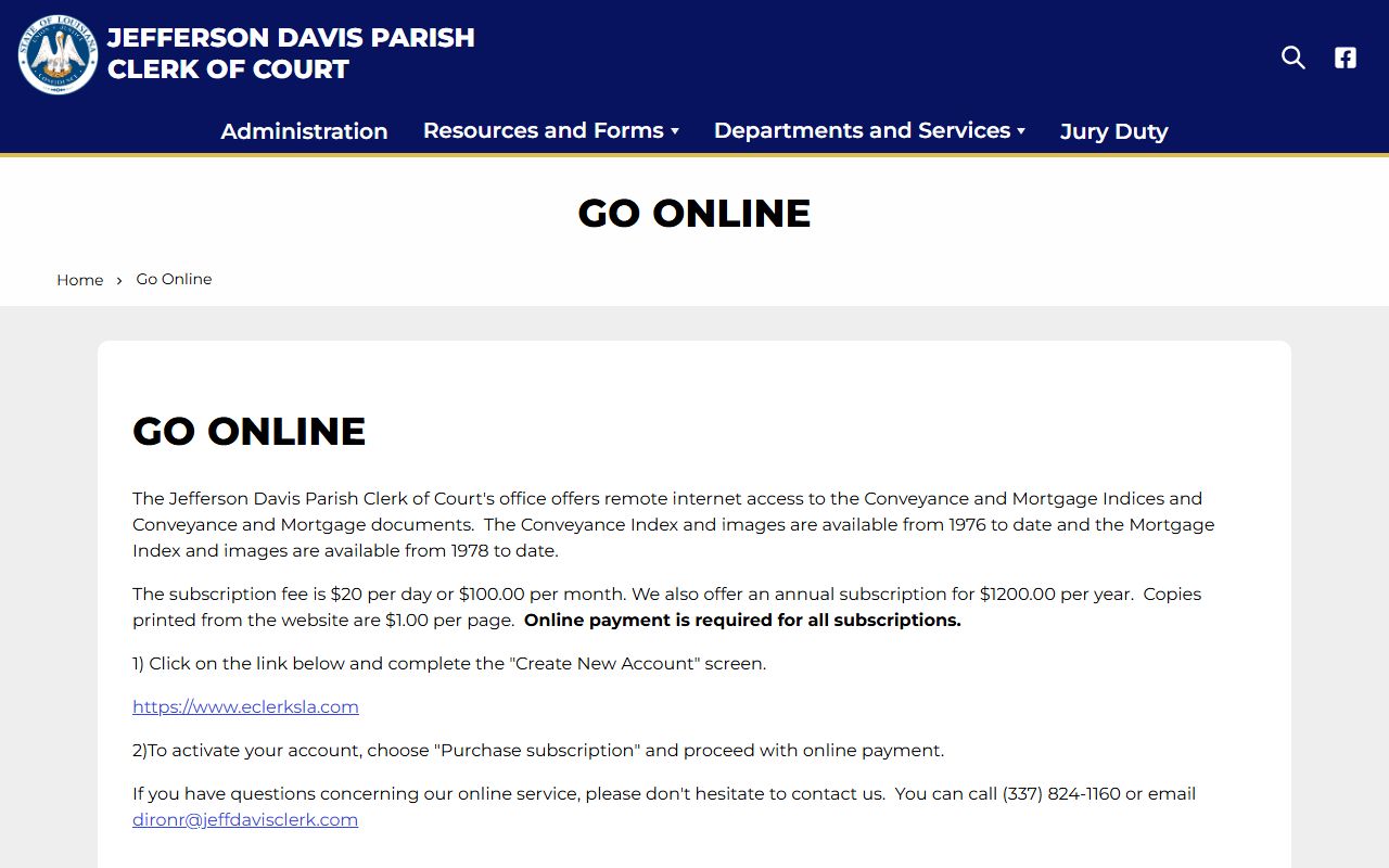 Jefferson Davis Parish traffic court records clerk remote access distinction